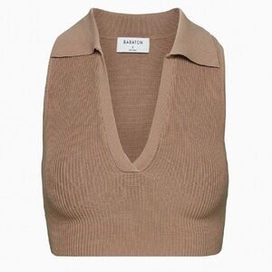 NWT Aritzia Babaton Sculpt Knit Polo Top in Toasty